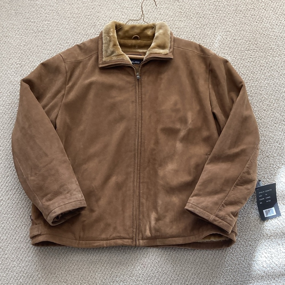 Bill Blass Vintage Men’s Leather Jacket Full Zip XL Camel Lined Shearling NWT